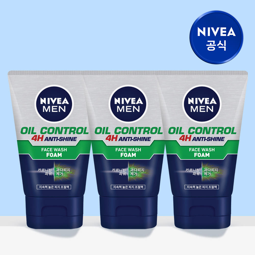 니베아  브랜드샵 니베아 맨 오일 컨트롤 페이스 워시 클렌징폼 100ml 3개