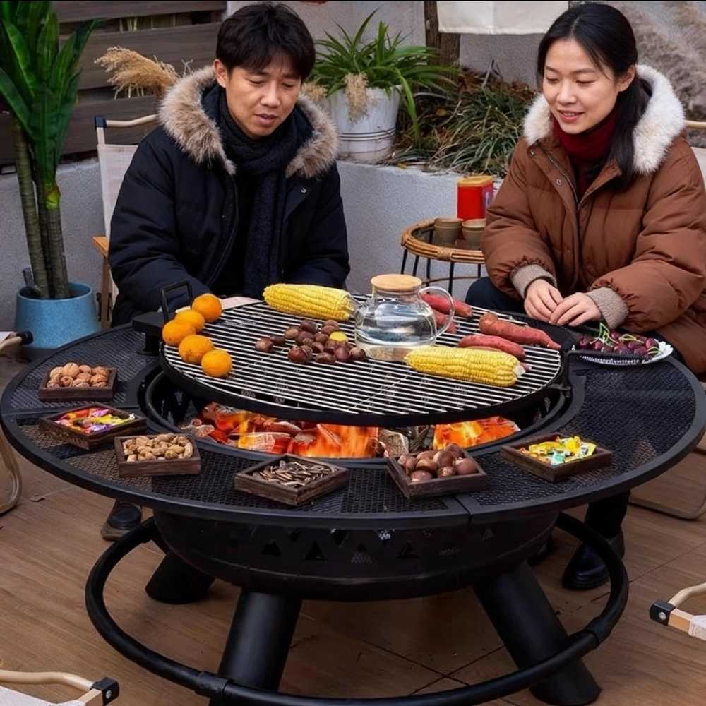 숯불바베큐그릴 원형 펜션 야외 화로대 캠핑용 장작 81cm - 상세 이미지 4