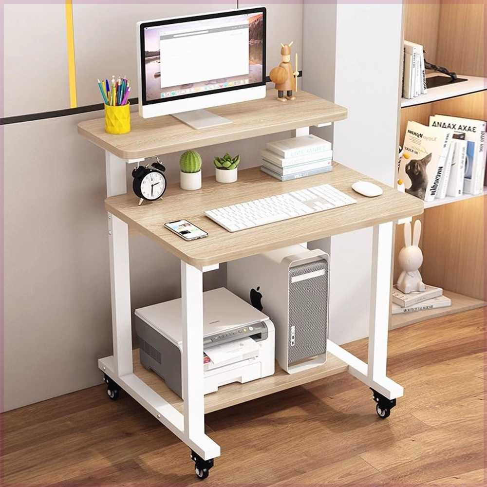 이동식 PC책상 사무용 컴퓨터 고정 공간활용 테이블 60cm 화이트 + 블랙 상판 - 상세 이미지 2