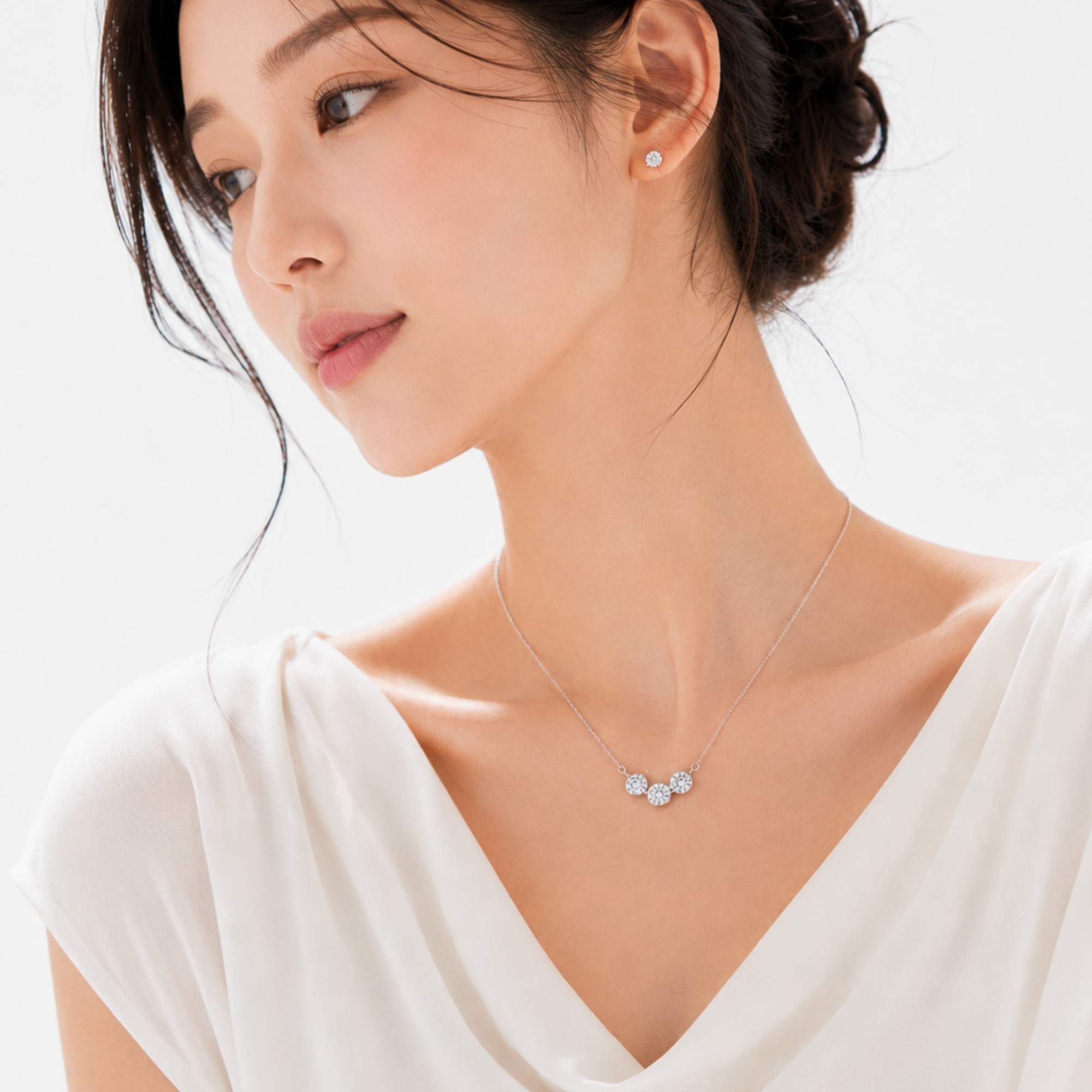 앨라 클래식 쓰리 베젤 시뮬럿 다이아 팬던트 925 실버목걸이 이미지 6