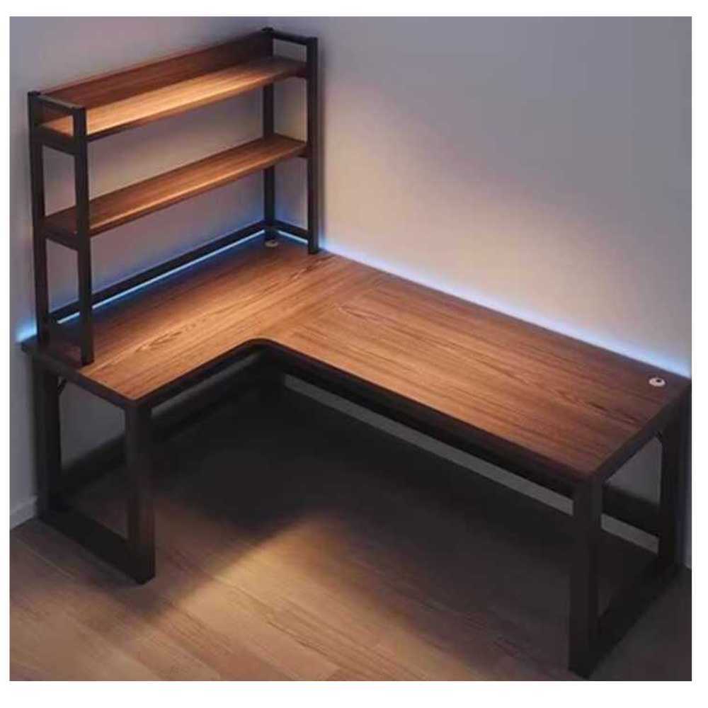 L형 코너책상 학생 모서리 구석 대형 게이밍 컴퓨터 160x100 (브라운 80cm 선반) - 상품 이미지