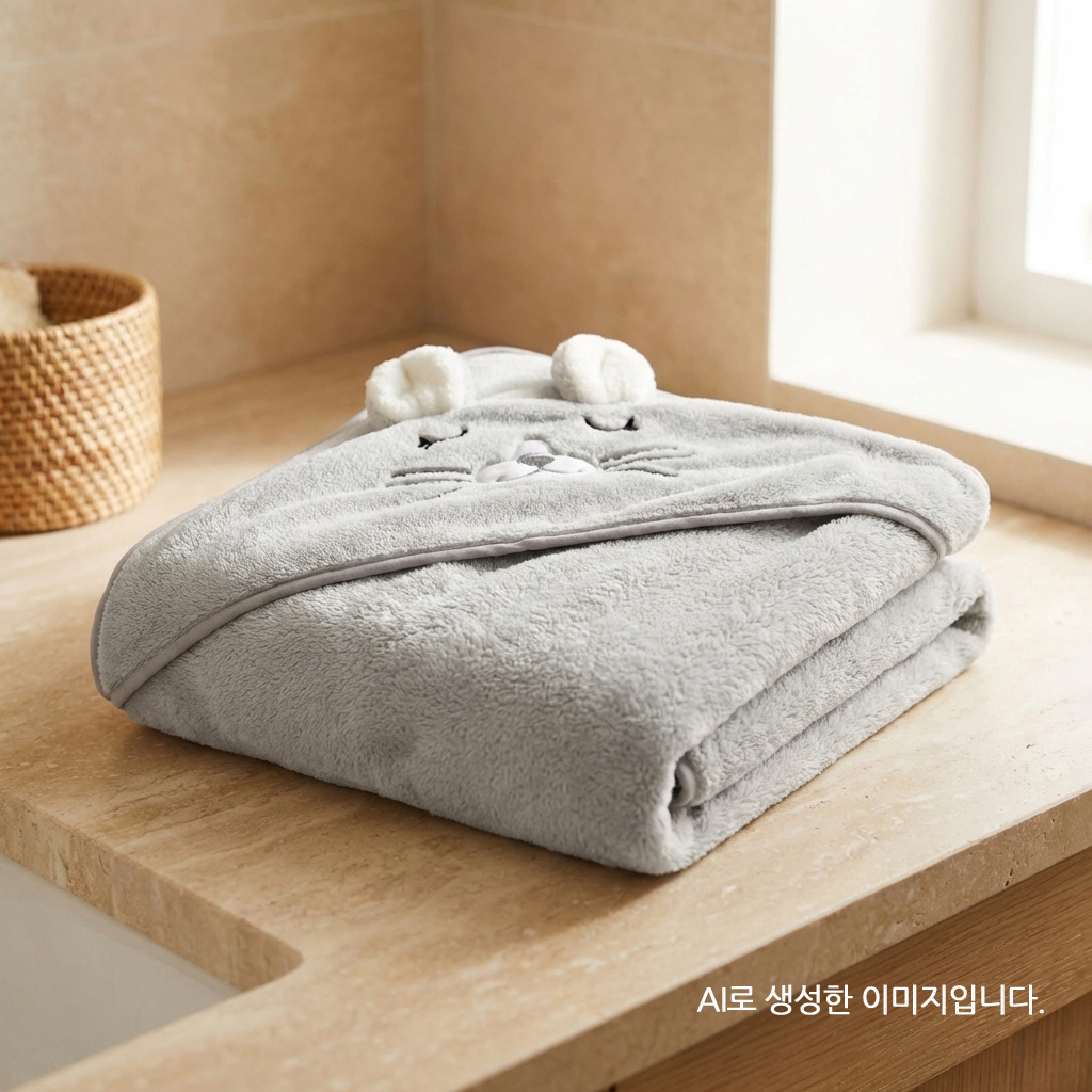리틀그립 목욕타올 샤워가운 북극곰과 토끼 그레이 화이트 2종 세트 - 상세 이미지 4