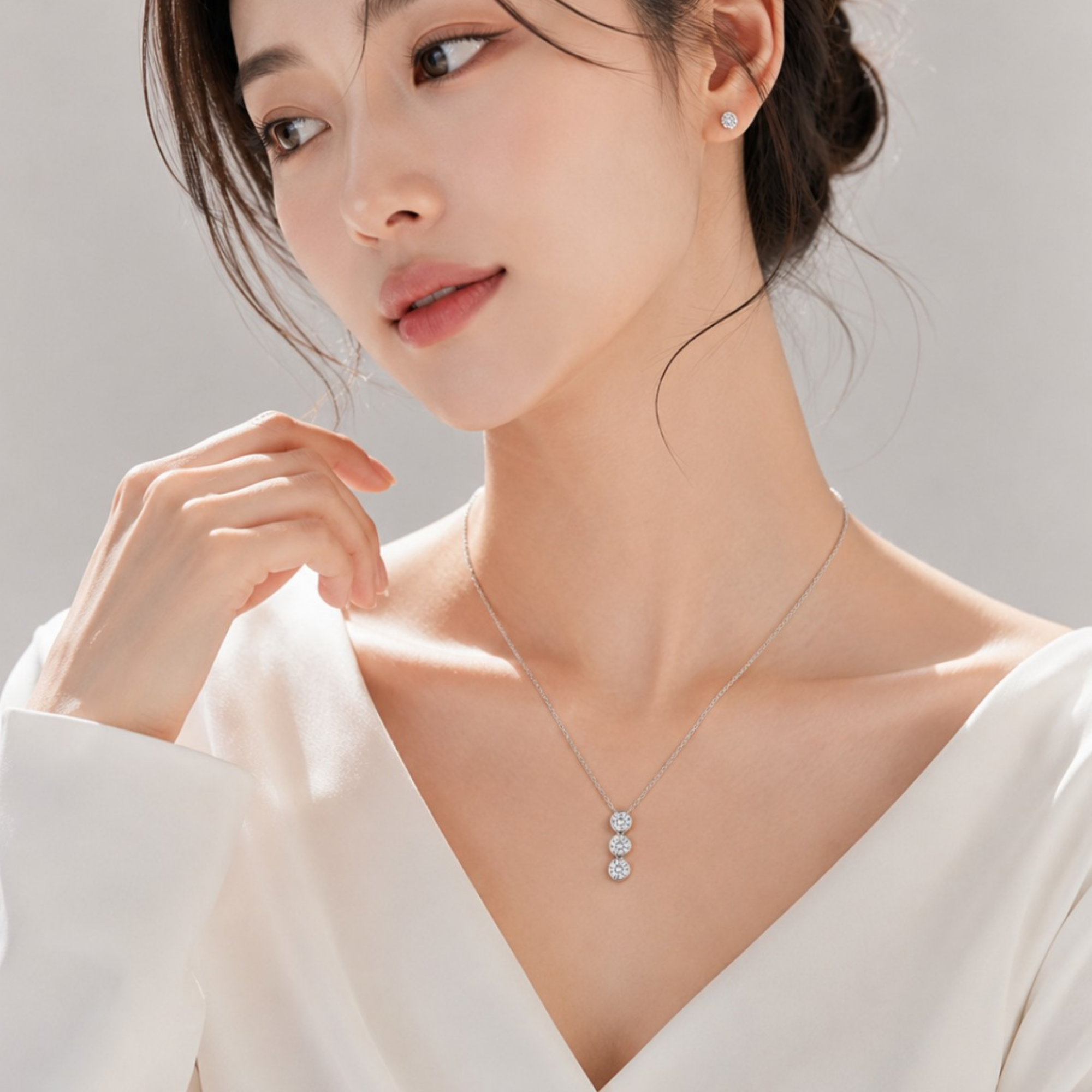로얄 클래식 쓰리 베젤 시뮬럿 다이아 팬던트 925 실버목걸이 이미지 7