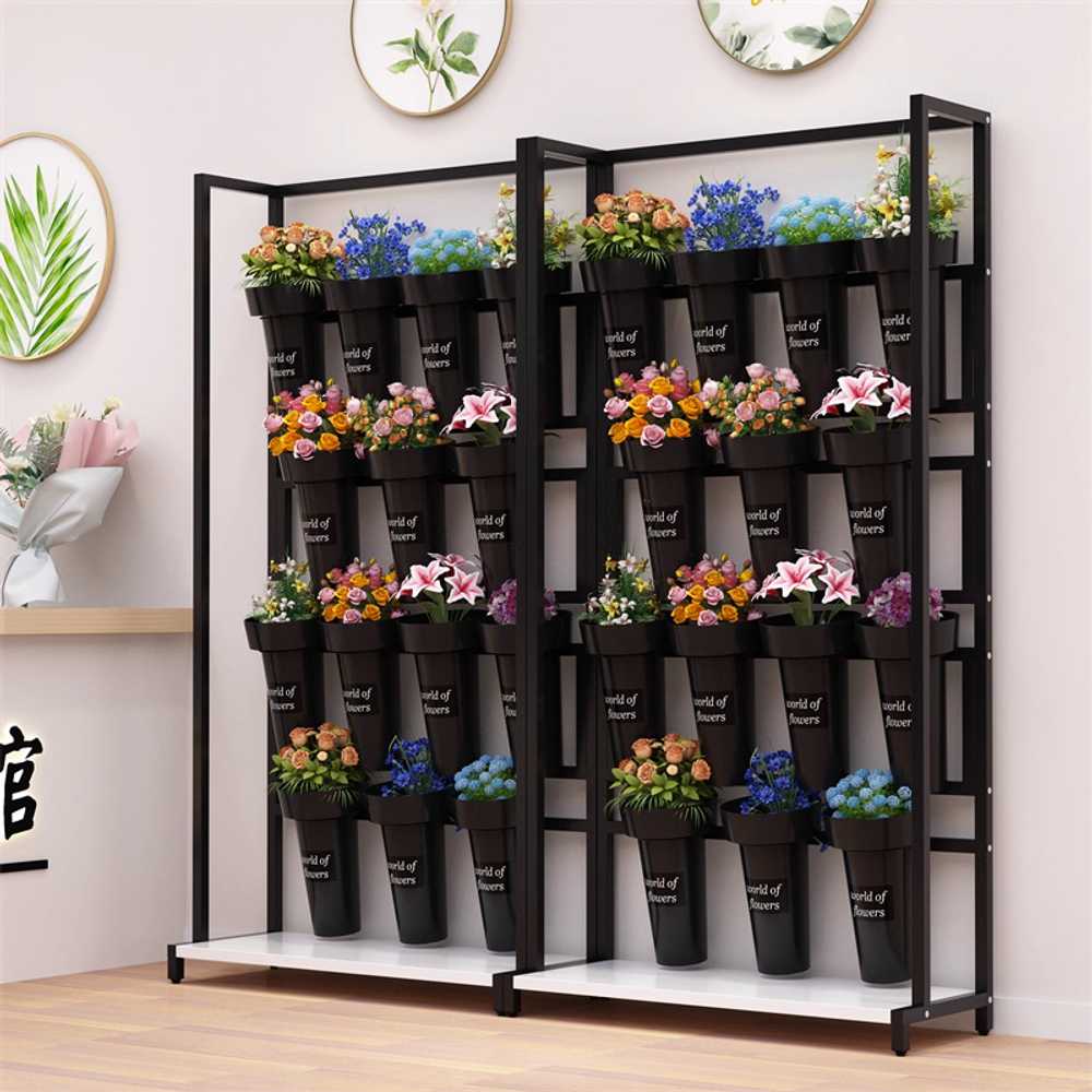 스탠드 꽃집선반 식물 화분 베란다 진열대 거치대 3단 100x37x150 금색 프레임 화이트 - 상세 이미지 5