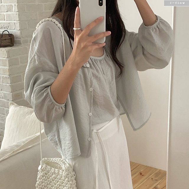 디얼리 나시 블라우스 브이넥 가디건 세트 3col 여름 봄 셔츠 노카라 루즈핏 제이플로우 이미지 6