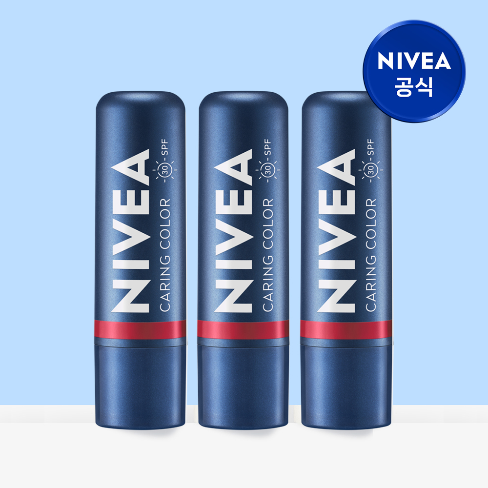 니베아 케어 & 컬러 립밤 4.8g 딥 레드, 3개 - 상품 이미지