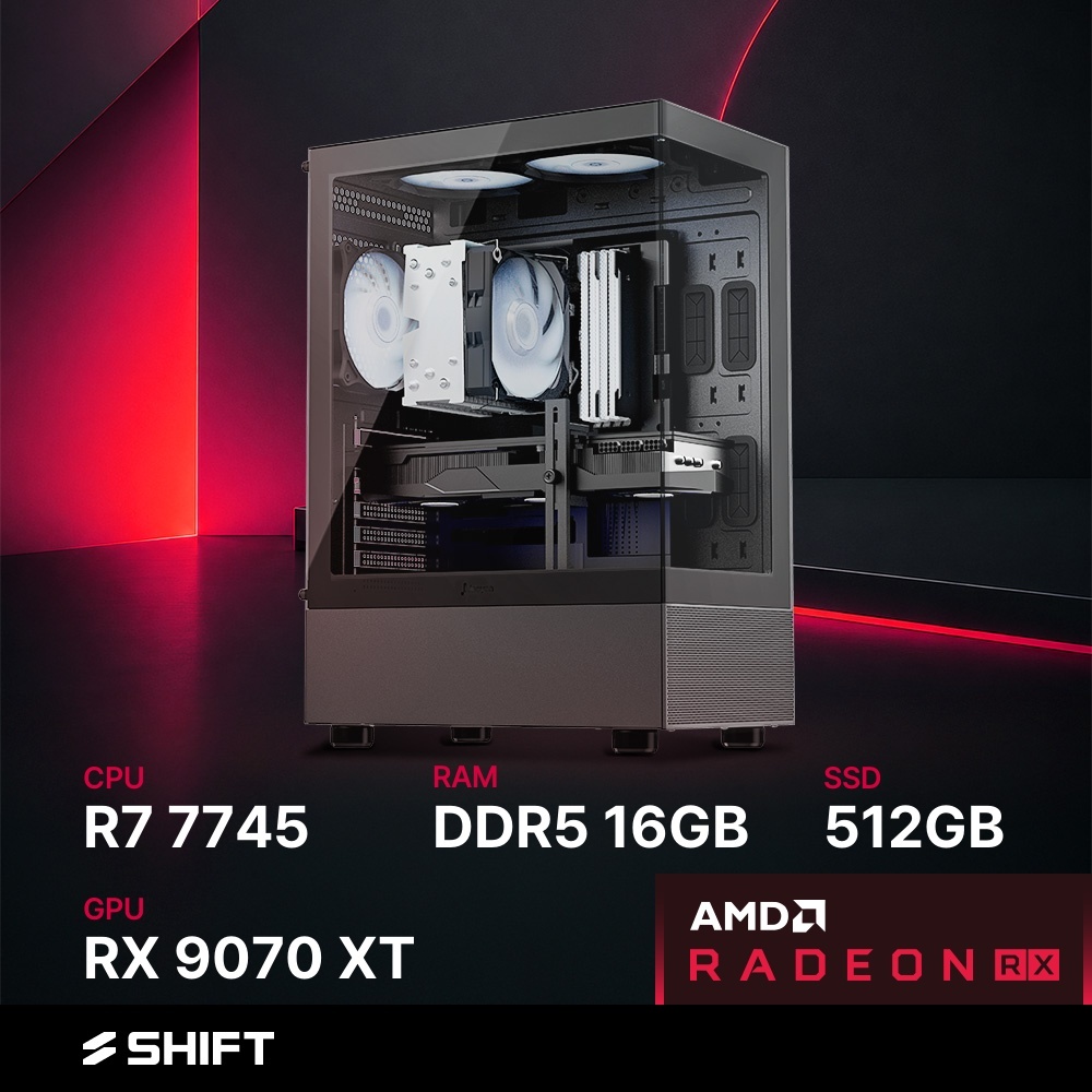 주연테크 시프트 AMD 라이젠7 7745 RX 9070 XT DDR5 16G NVMe 512G 게이밍 컴퓨터 D374597XT-16G512G 블랙 - 상품 이미지