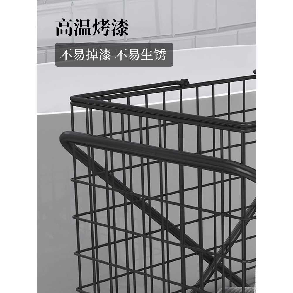 빨래방 카트 행거 수거함 대용량 이동형 세탁실 철제 블랙 소형 - 상세 이미지 5