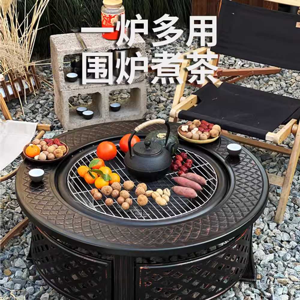 화로 테이블 난로 우드 화로대 바베큐 캠핑 숯불 원형 난로대 세트 이미지 6