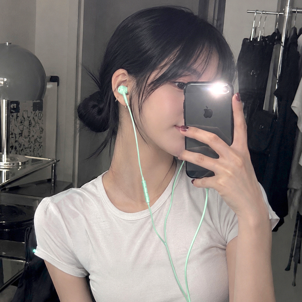 유선 이어폰 C타입 애플 8핀 줄이어폰 아이폰 갤럭시 오픈형 이어폰 별 도트 패턴 땡땡이 Y2K 감성 빈티지 - 상세 이미지 3