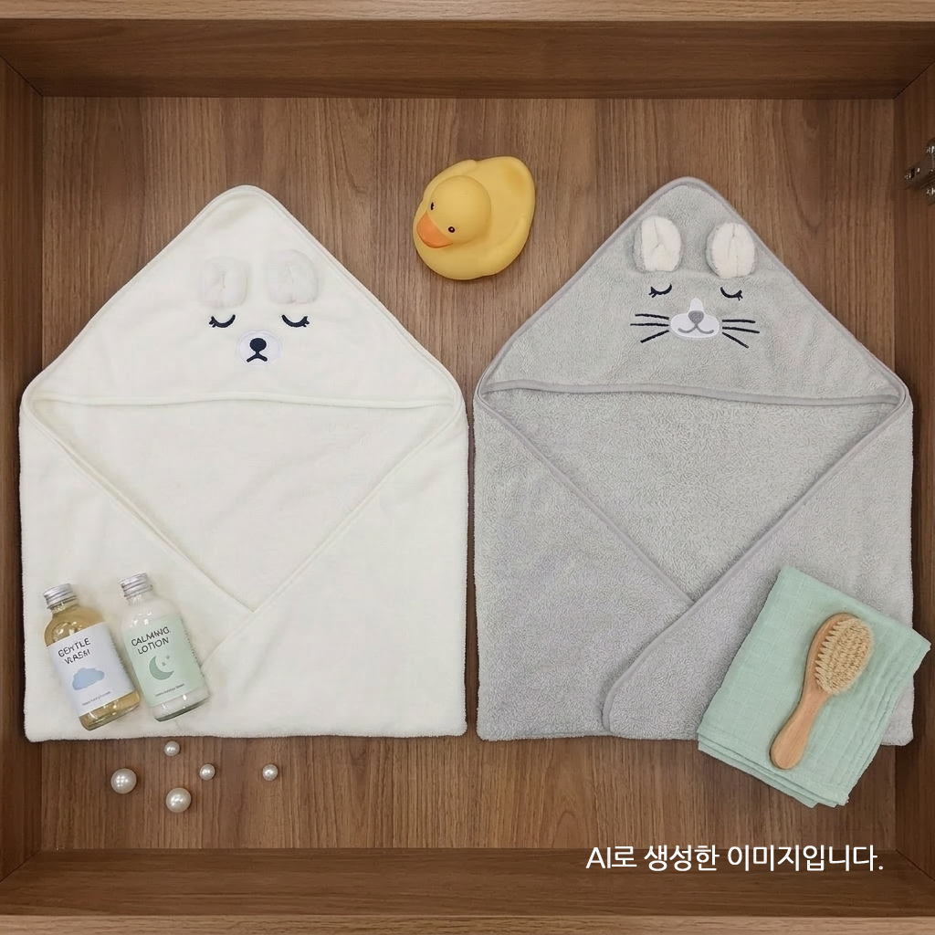 리틀그립 목욕타올 샤워가운 북극곰과 토끼 그레이 화이트 2종 세트 이미지 7