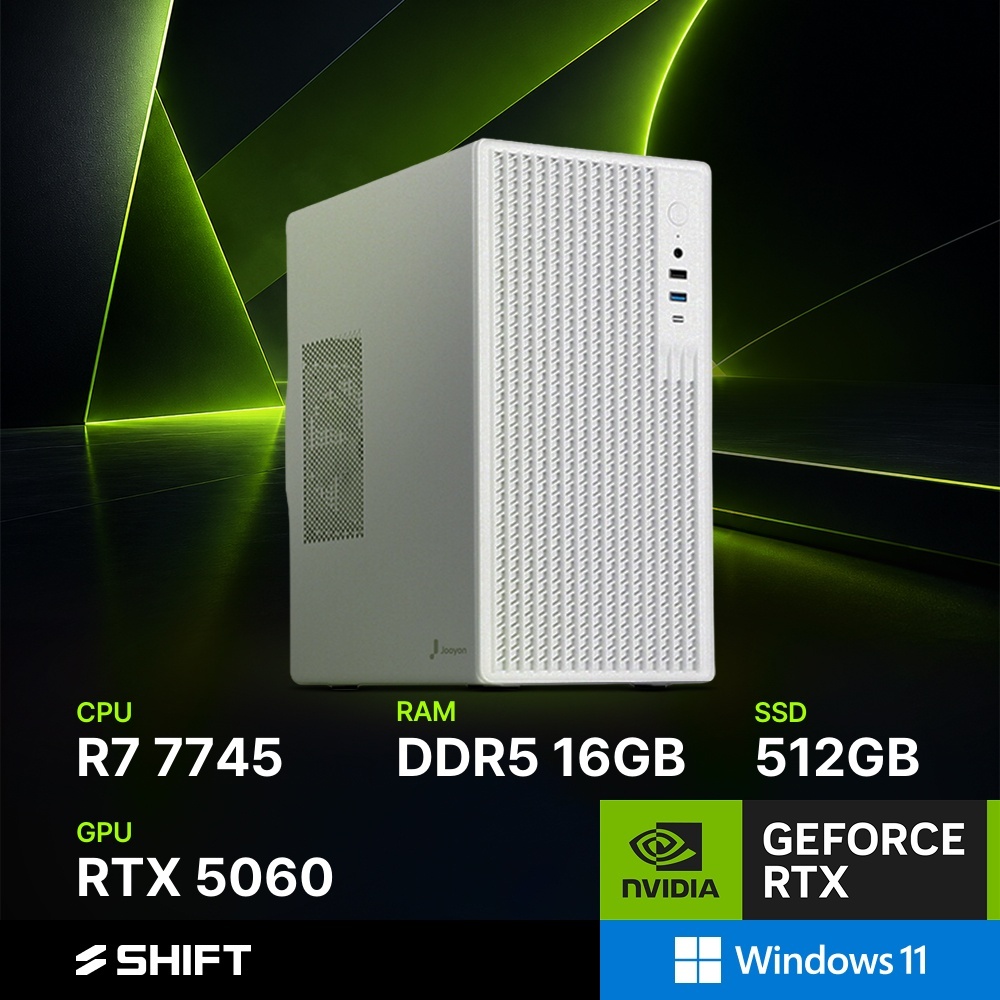 주연테크 시프트 굿워크 AMD 라이젠7 7745 RTX 5060 DDR5 16G NVMe 512G 윈도우11 홈 게이밍 컴퓨터 D174556W-16G512G 화이트 - 상품 이미지