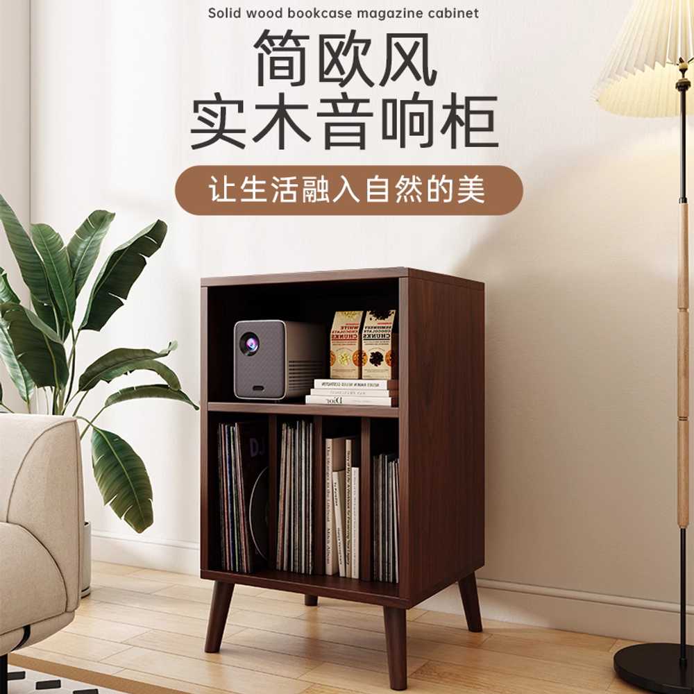 LP 수납장 다용도 원목 쇼케이스 선반 턴테이블 거실 83x48x40cm 월넛 - 상세 이미지 3