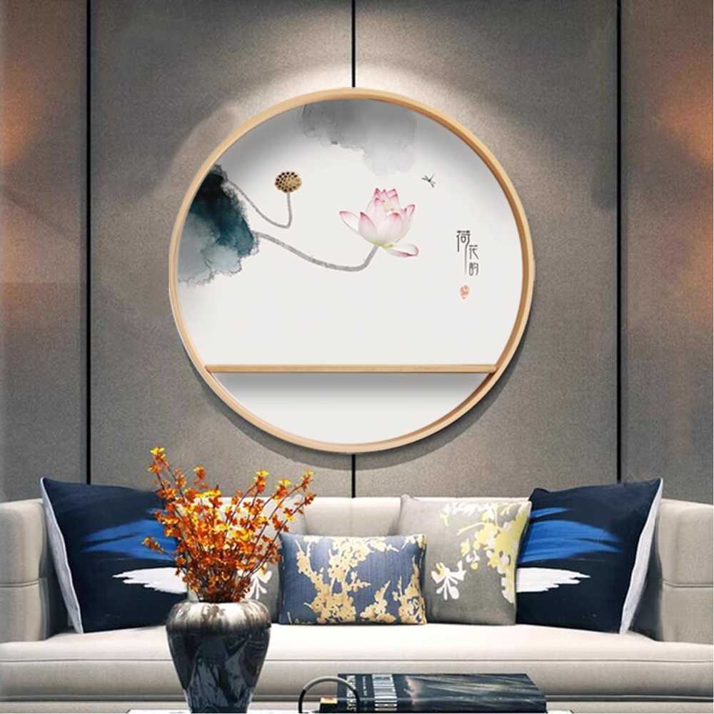수묵화 액자 액자 거실 벽걸이 원형 인테리어 그림 분장홍행 50x50 - 상세 이미지 4