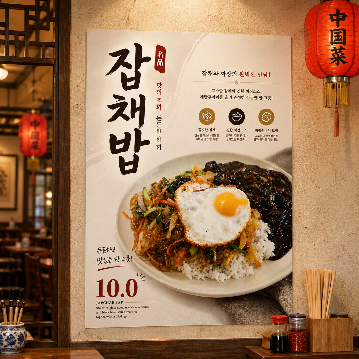 잡채밥 포스터 제작 메뉴 인쇄 디자인 식당 B 반광택 인화지 235g A3 - 상품 이미지