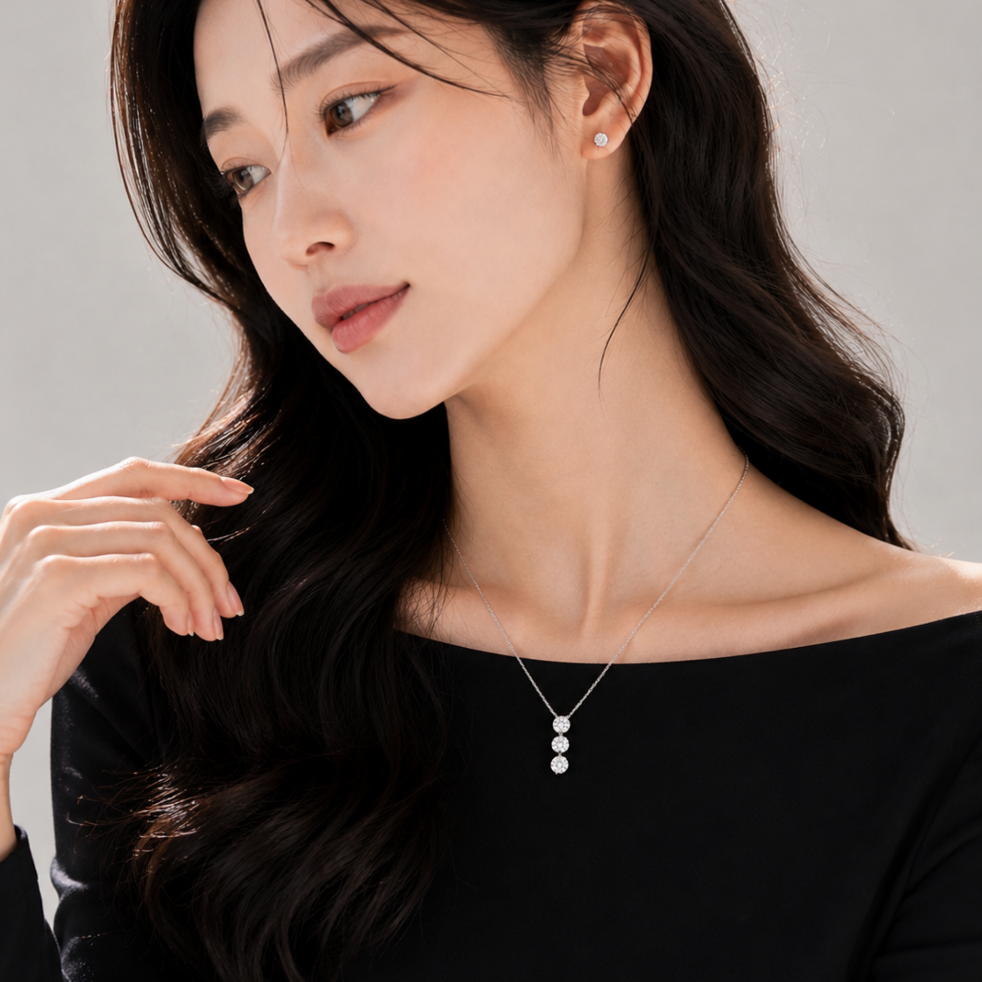 로얄 클래식 쓰리 베젤 시뮬럿 다이아 팬던트 925 실버목걸이 - 상세 이미지 5
