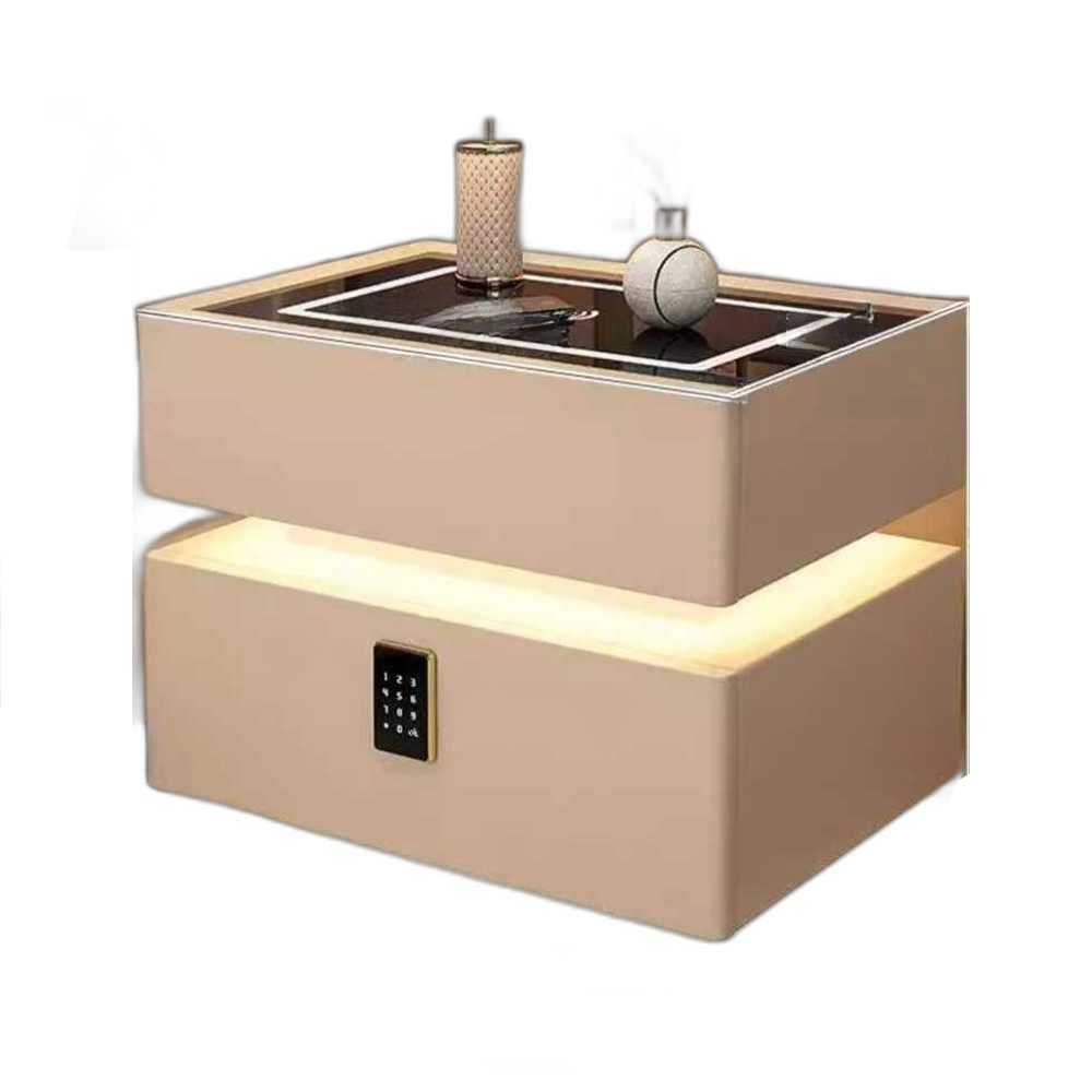 스마트 협탁 수납장 LED 무선충전 인테리어 침실 거실 카키 48x48x40cm - 상품 이미지