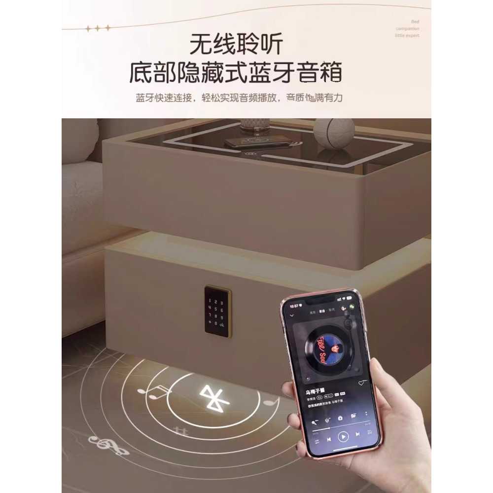 스마트 협탁 수납장 LED 무선충전 인테리어 침실 거실 카키 48x48x40cm 이미지 6