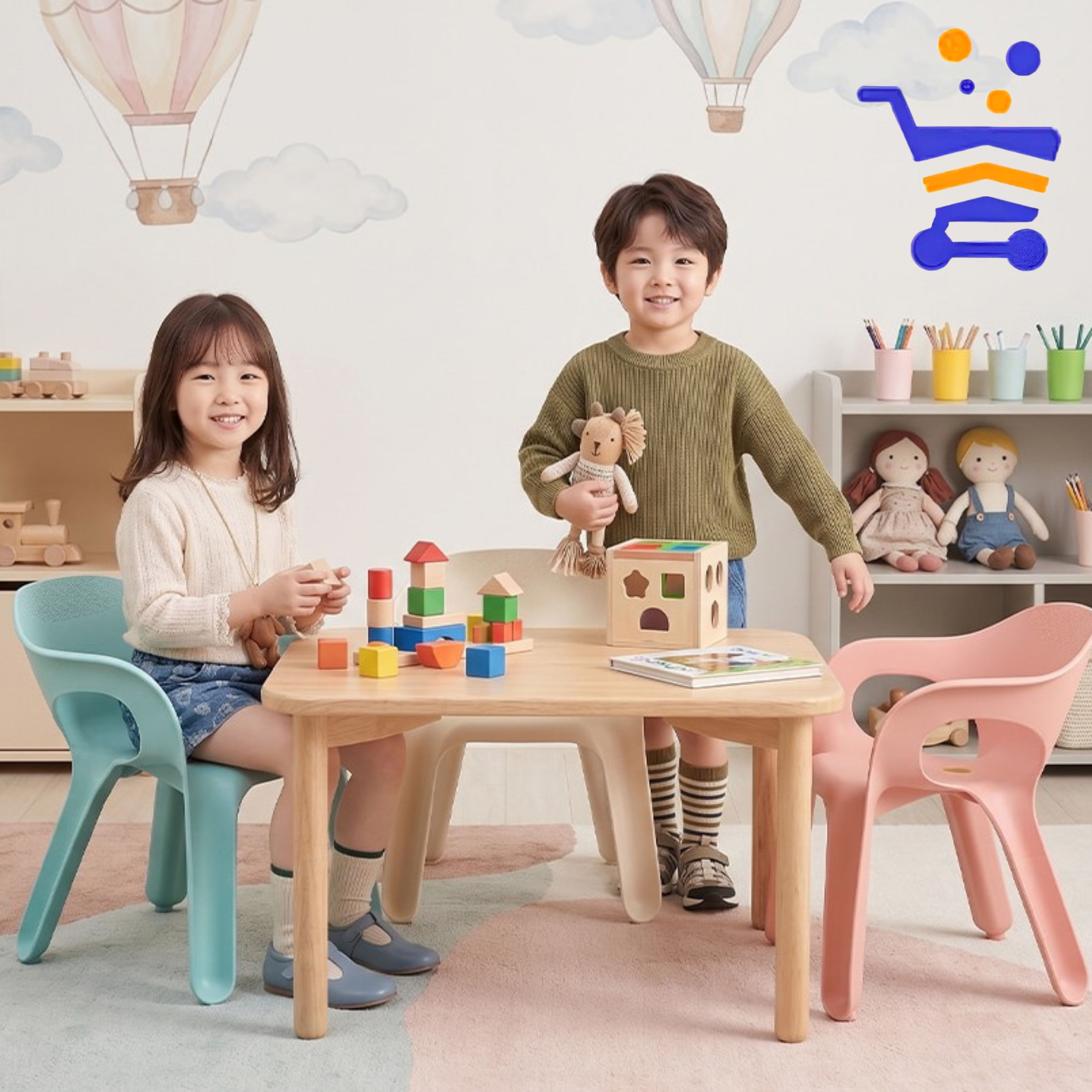 귀여운 파스텔컬러 시멍 등받이의자 4컬러 유치원 어린이집 미니의자 - 상품 이미지