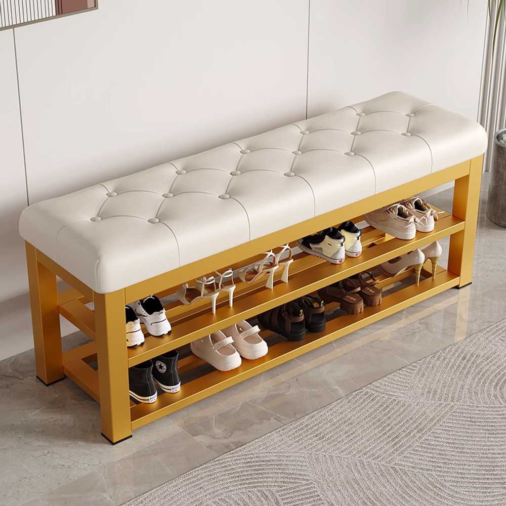 수납벤치의자 현관 쇼파 긴 대기의자 등받이없는 현관 60x35x48cm - 오렌지 - 상세 이미지 5