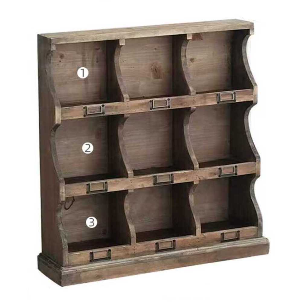 빈티지 원목 장식장 통 우드 인테리어 거실 주방 엔틱 빈티지 9칸 62x64cm - 상품 이미지