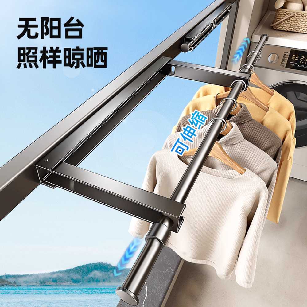벽부착 빨래건조대 원룸 빨래걸이 베란다 랙 접이식 623-115cm 그레이 - 상세 이미지 2