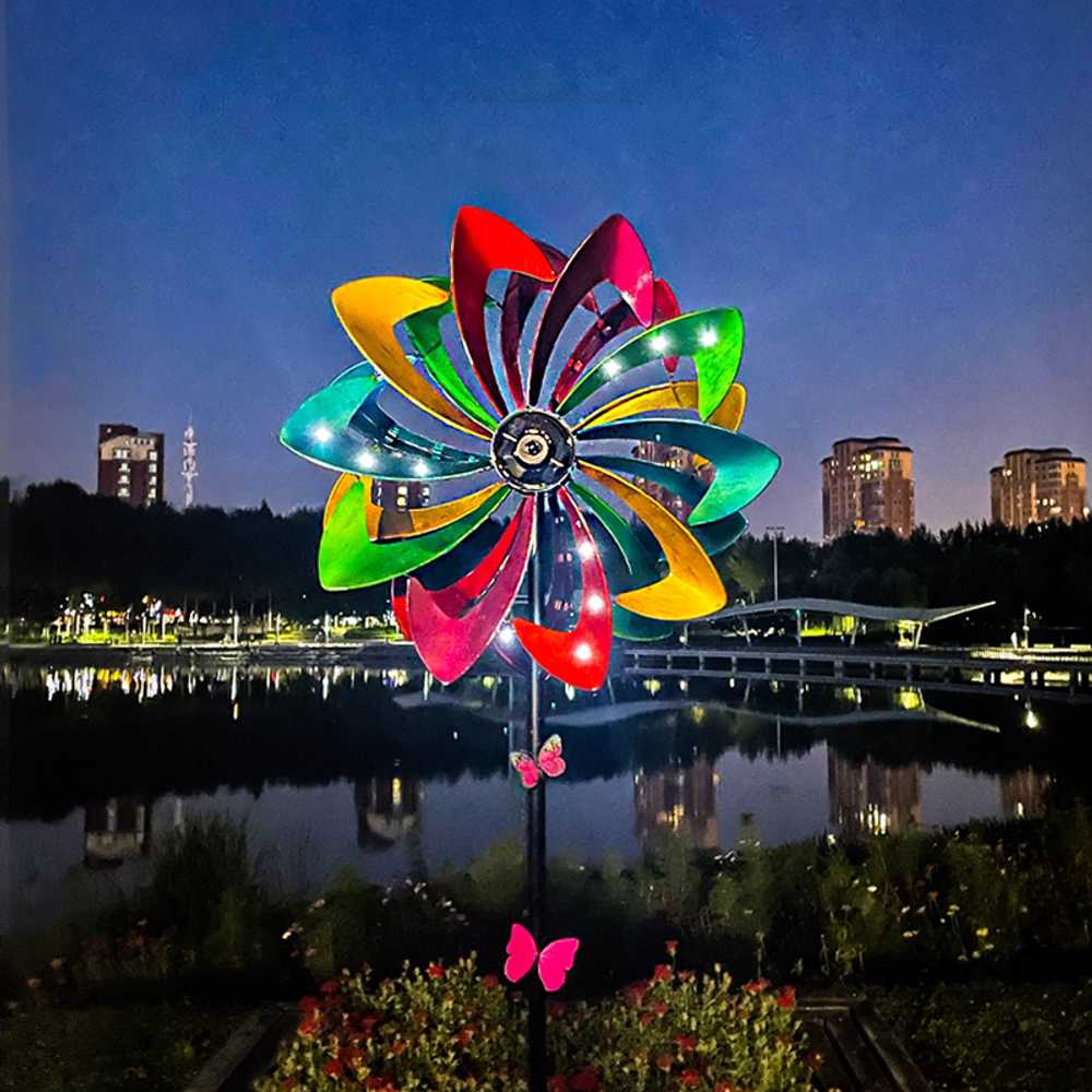 조명 바람개비 마당 테라스 장식 회전 공원 철제 화단 A형(태양광 조명 포함) - 상세 이미지 3