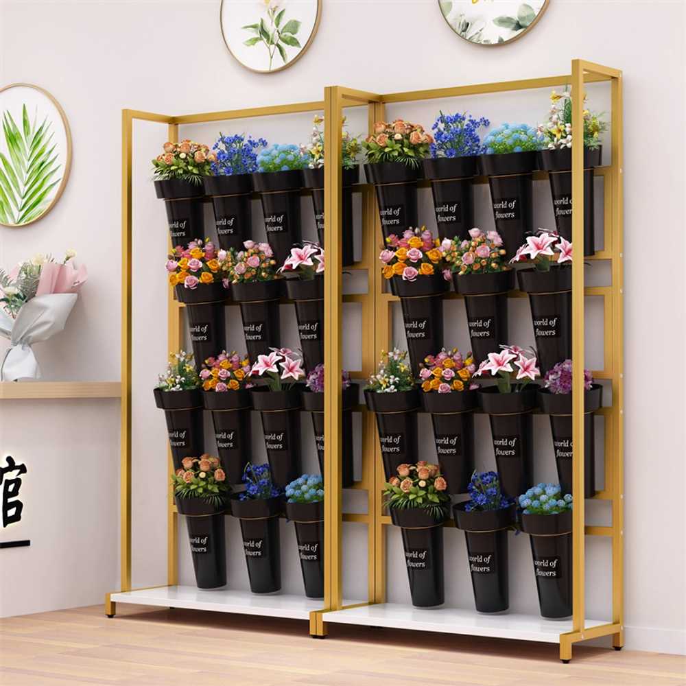 스탠드 꽃집선반 식물 화분 베란다 진열대 거치대 3단 100x37x150 금색 프레임 화이트 - 상세 이미지 3