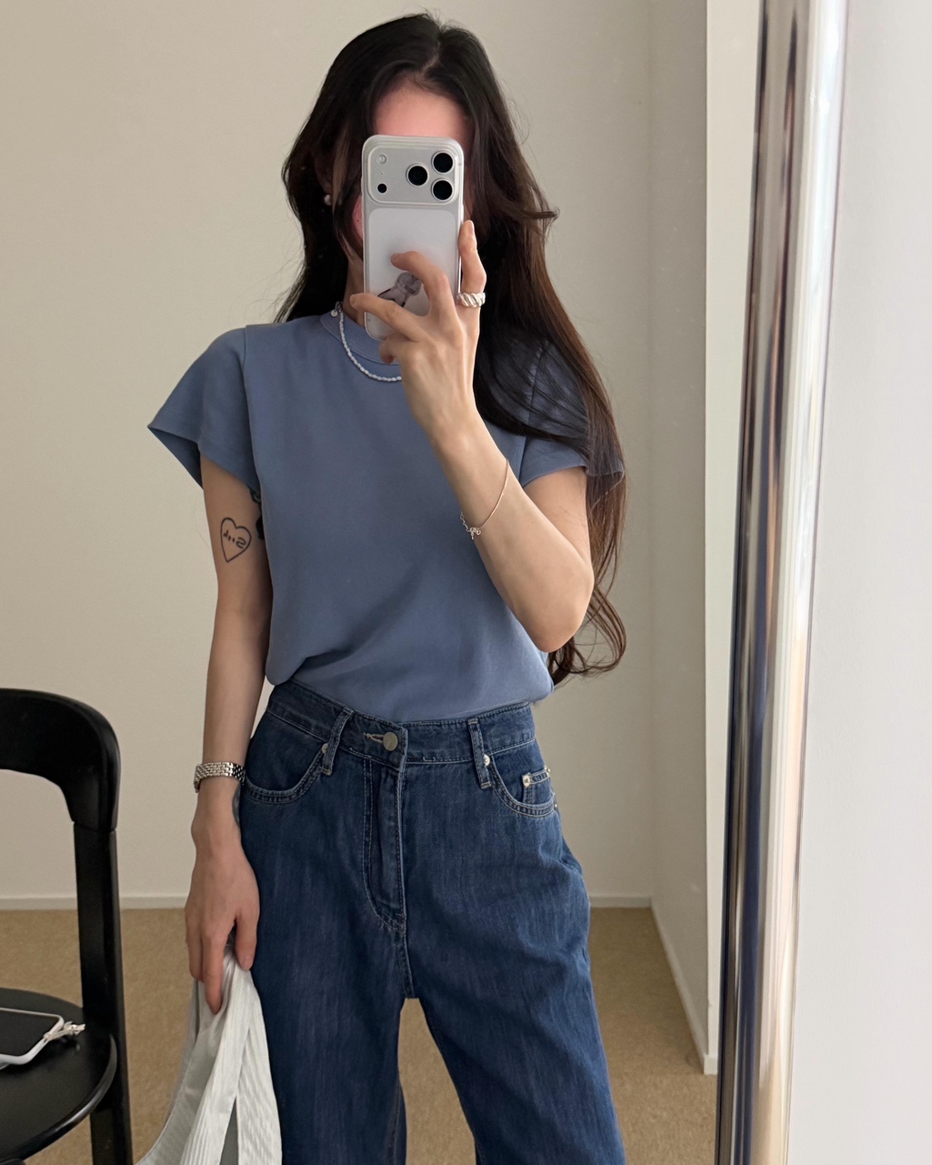 네이버 유인어스 틱드 여성 여름 피그먼트 레이어드 이너 반팔 티셔츠