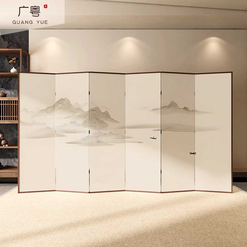 병풍 나무 풍경화 수묵화 서예 전통 레스토랑 파티션 40x180 월넛 - 상세 이미지 5
