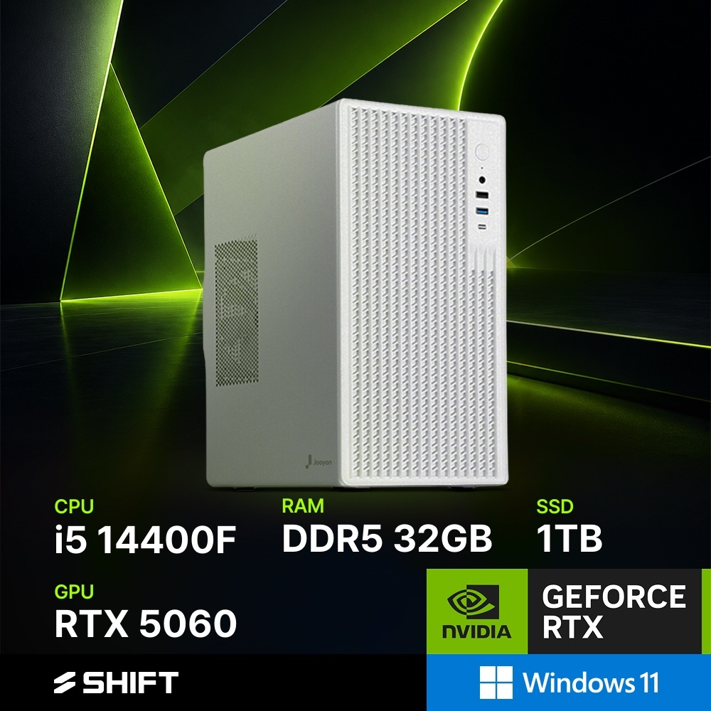 주연테크 시프트 굿워크 인텔 코어i5 14400F RTX 5060 DDR5 32G NVMe 1T 윈도우11 홈 게이밍 컴퓨터 D144F56W-32G1T 화이트 - 상품 이미지