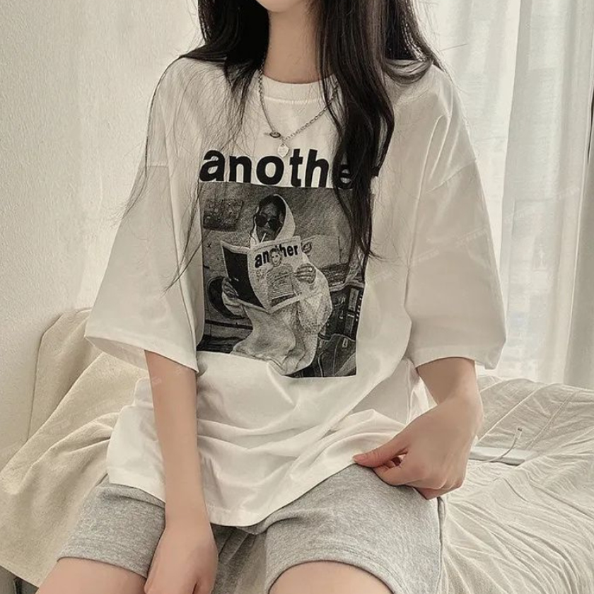 여성 여름 데일리 어나더 프린팅 루즈핏 반팔 티셔츠 이미지 7