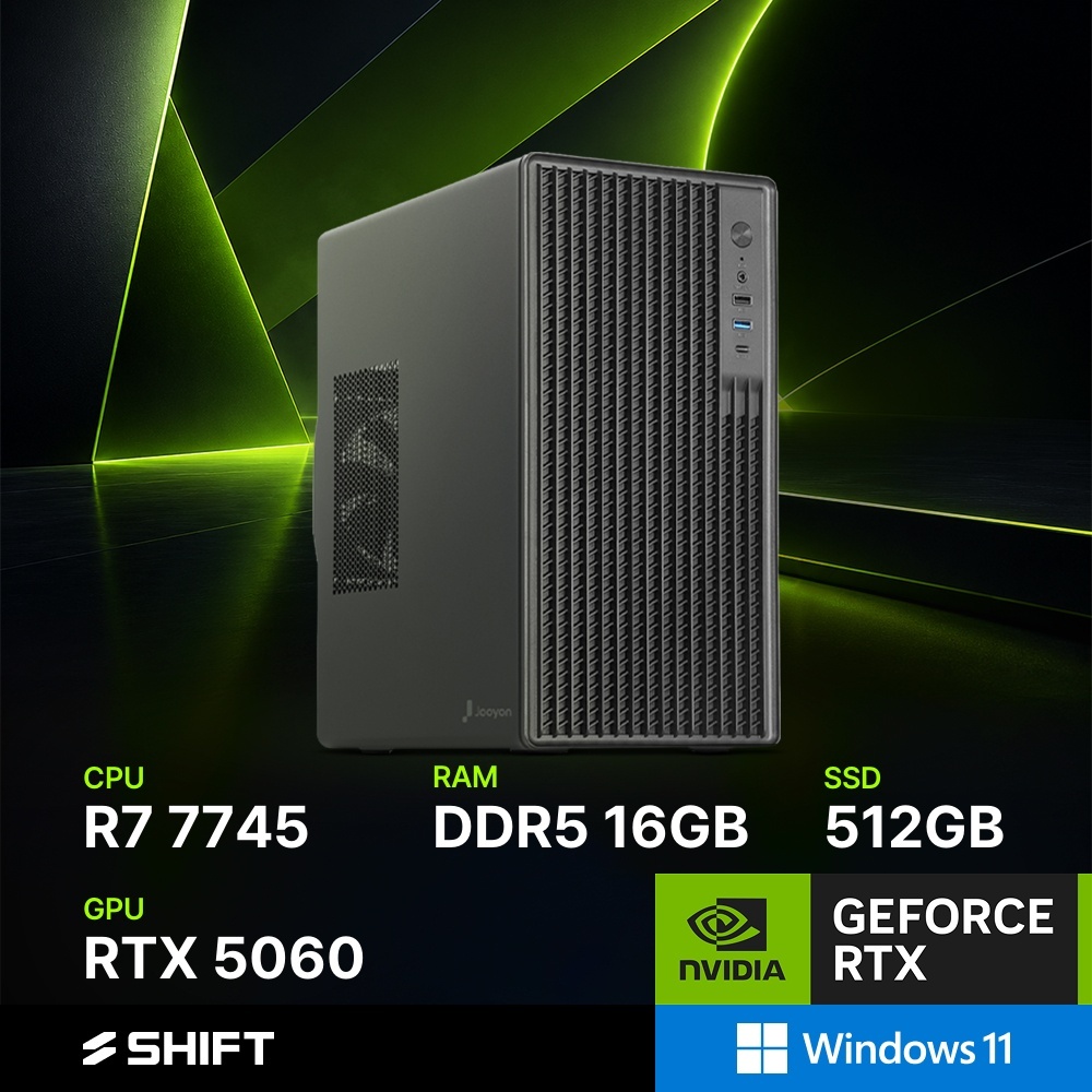 주연테크 시프트 굿워크 AMD 라이젠7 7745 RTX 5060 DDR5 16G NVMe 512G 윈도우11 홈 게이밍 컴퓨터 D174556W-16G512G 블랙 - 상품 이미지