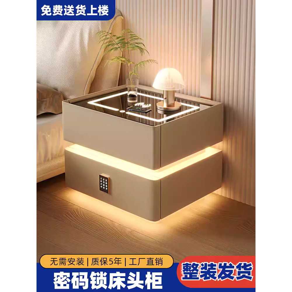 스마트 협탁 수납장 LED 무선충전 인테리어 침실 거실 카키 48x48x40cm - 상세 이미지 4