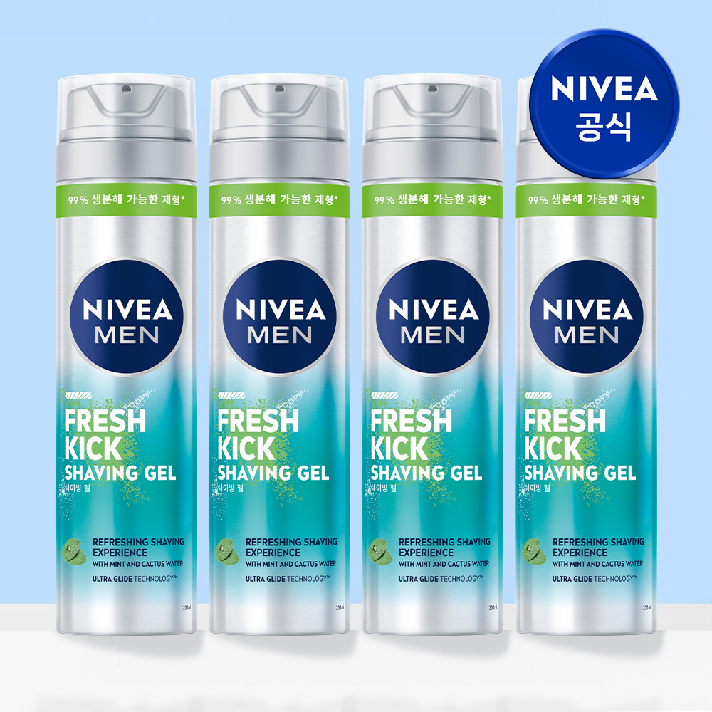 니베아 맨 프레시 킥 쉐이빙 젤 면도젤 200ml, 4개 - 상품 이미지