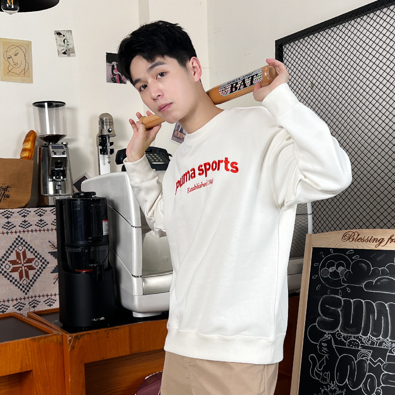 푸마 화이트 남성 맨투맨 TEAM Crew FL
