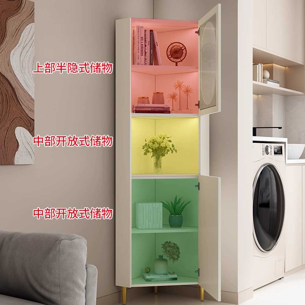 코너 수납장 캐비닛 틈새 모서리 다용도 코너장 선반 180x35x35 아이보리+골드 다리 - 상세 이미지 3