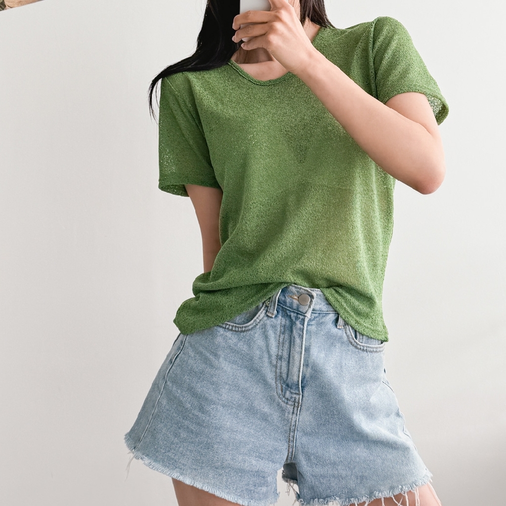시스루티셔츠 유넥티 여성반팔티 얇은 반팔 티셔츠 - 메인 이미지