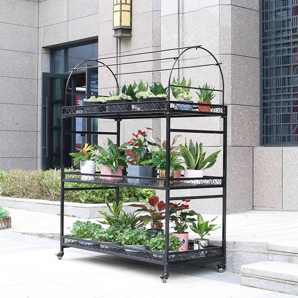 이동식 화분받침대 바퀴 실내 식물 진열대 정리대 120x40x80 2단 - 상세 이미지 4