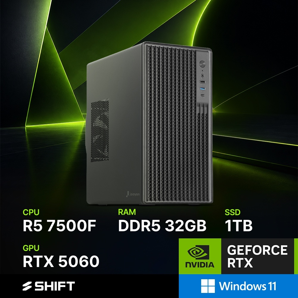 주연테크 시프트 굿워크 AMD 라이젠5 7500F RTX 5060 DDR5 32G NVMe 1T 윈도우11 홈 게이밍 컴퓨터 D175F56W-32G1T 블랙 - 상품 이미지