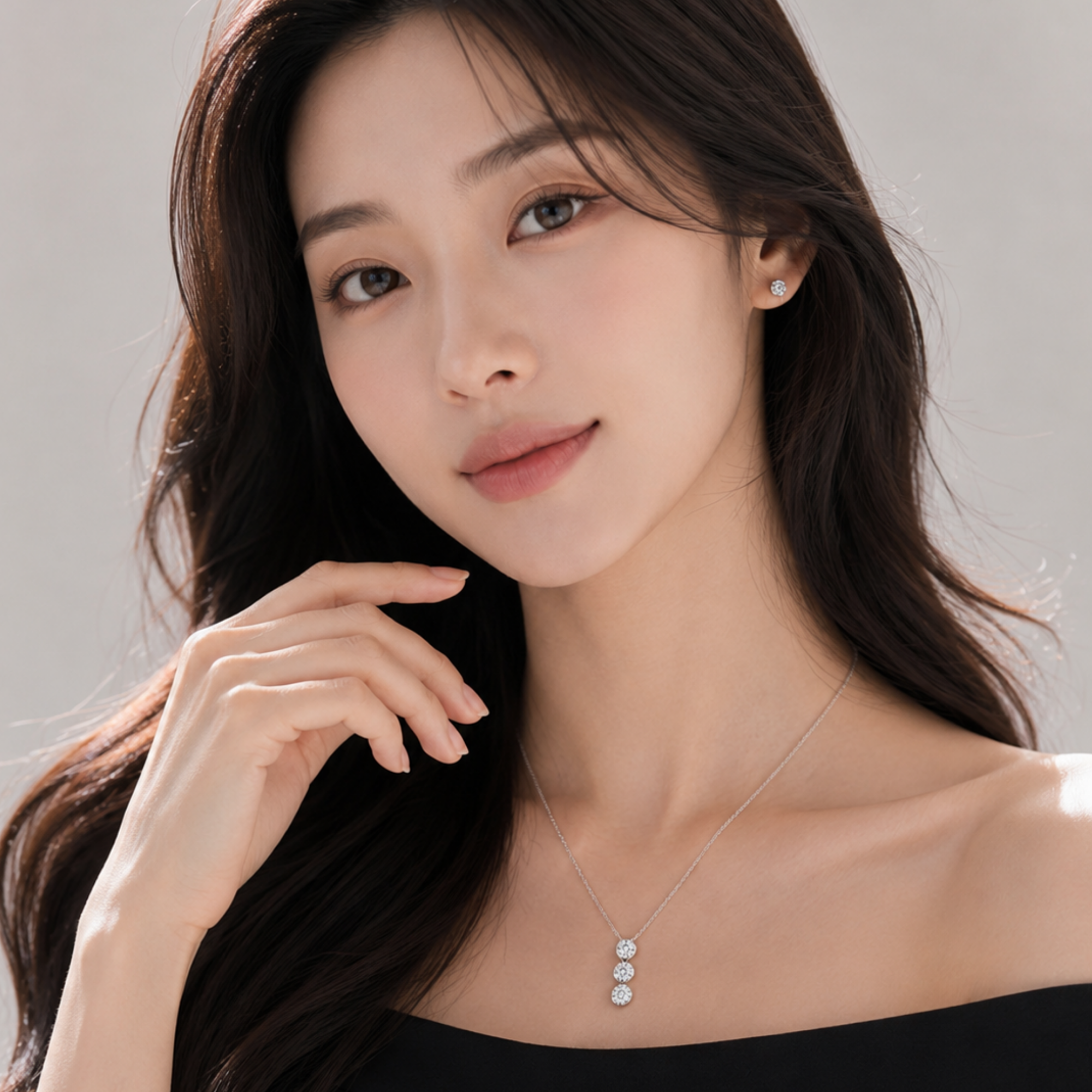 로얄 클래식 쓰리 베젤 시뮬럿 다이아 팬던트 925 실버목걸이 이미지 6