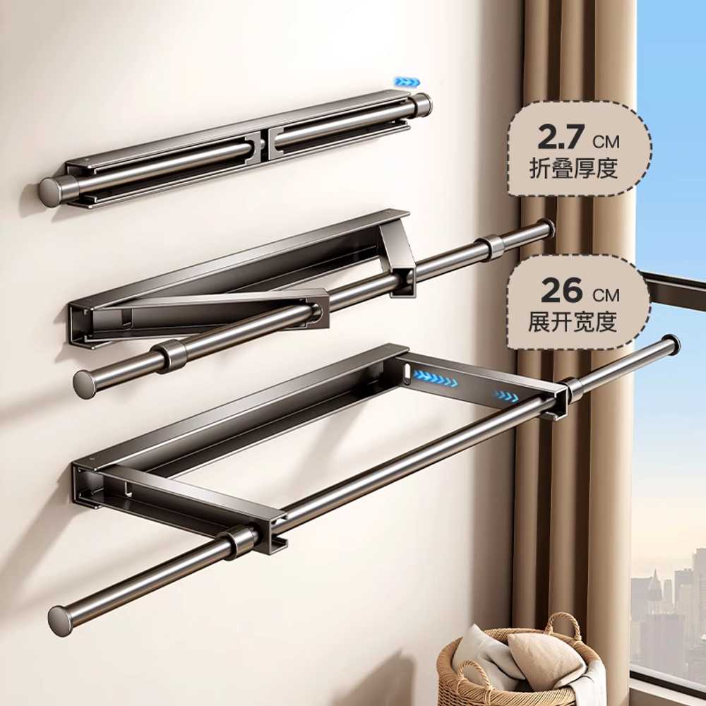 벽부착 빨래건조대 원룸 빨래걸이 베란다 랙 접이식 623-115cm 그레이 - 상세 이미지 4