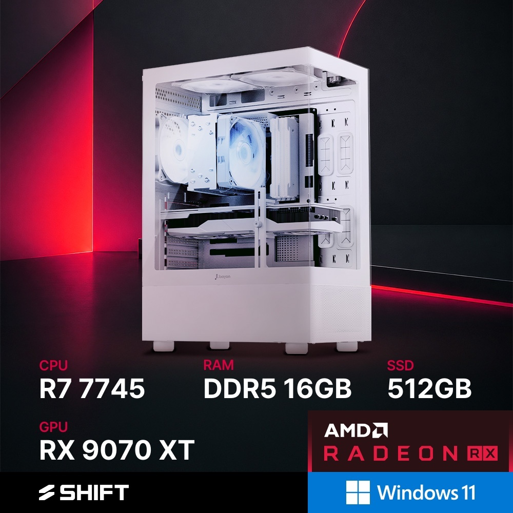 주연테크 시프트 AMD 라이젠7 7745 RX 9070 XT DDR5 16G NVMe 512G 윈도우11 홈 게이밍 컴퓨터 D374597XTW-16G512G 화이트 - 상품 이미지