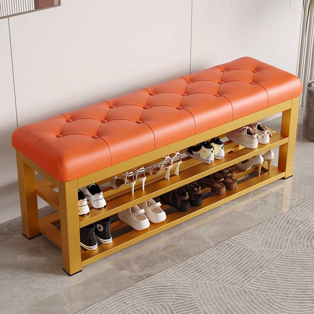 수납벤치의자 현관 쇼파 긴 대기의자 등받이없는 현관 60x35x48cm - 오렌지 - 상세 이미지 3