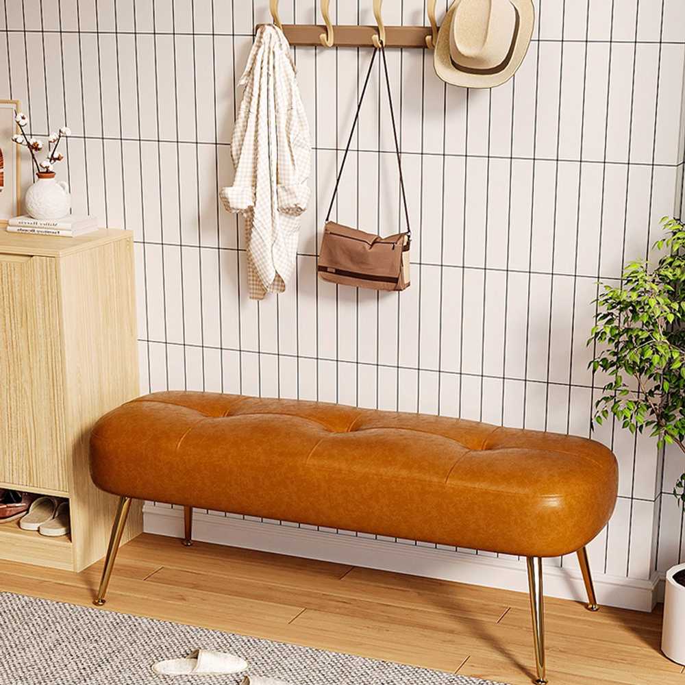 벨벳 벤치 라운지 북유럽 긴의자 스툴 카페 매장용 80x36x41cm - 오렌지 - 상세 이미지 2