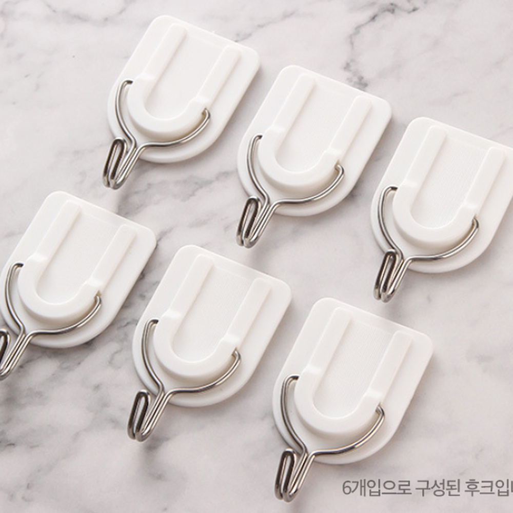 강력점착벽면활용벽걸이후크 무타공부착주방정리접착식고리 틈새수납욕실수납만능후크 6p - 상세 이미지 2