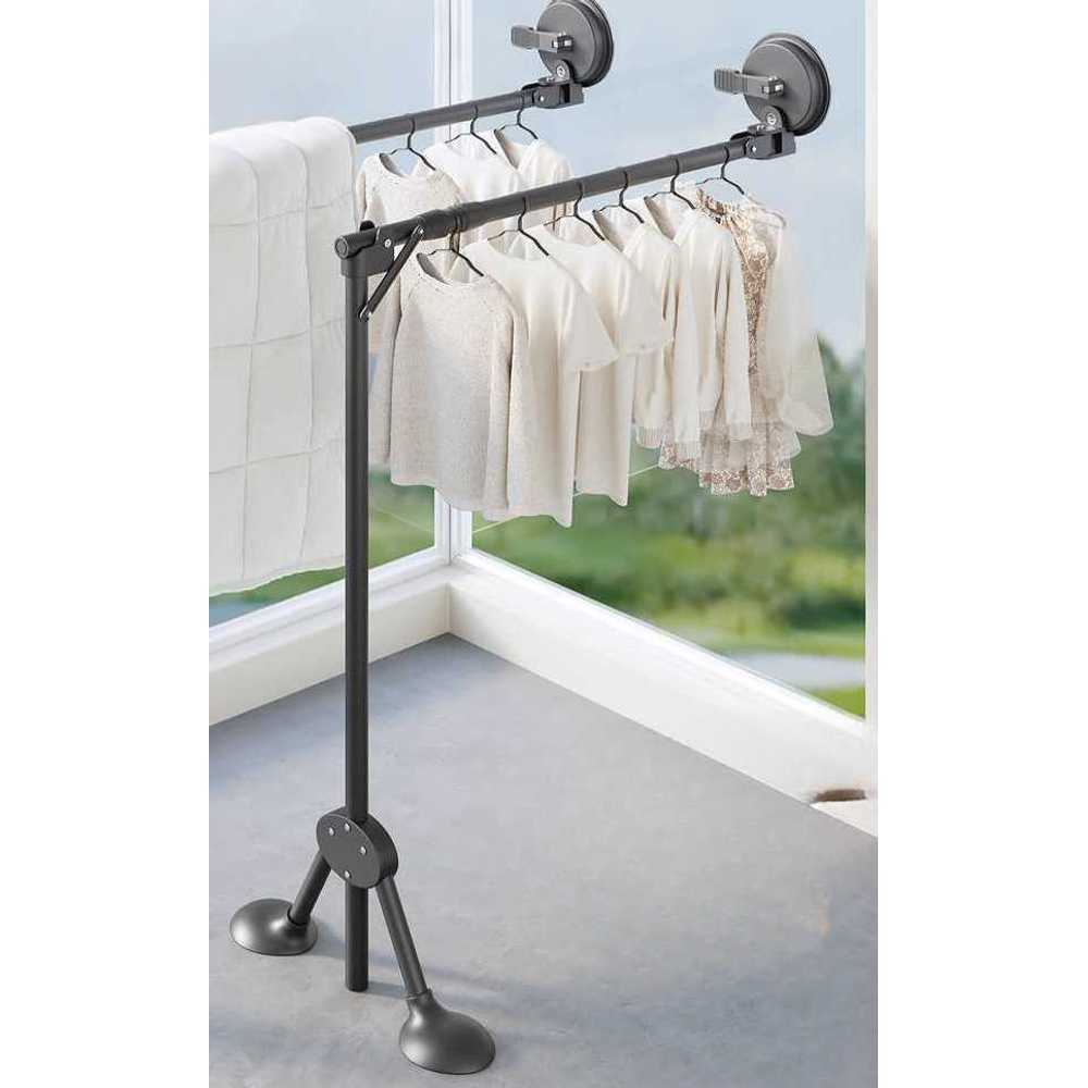 흡착식 빨래건조대 코너 텔레스코픽 공간절약 발코니 80x108cm 그레이 - 상품 이미지