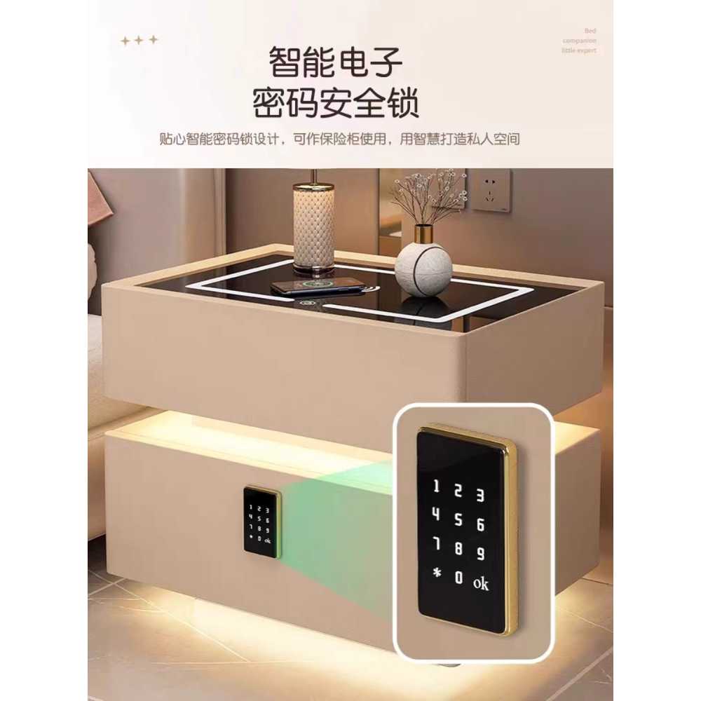 스마트 협탁 수납장 LED 무선충전 인테리어 침실 거실 카키 48x48x40cm - 상세 이미지 5