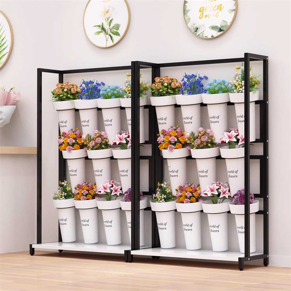 스탠드 꽃집선반 식물 화분 베란다 진열대 거치대 3단 100x37x150 금색 프레임 화이트 이미지 7