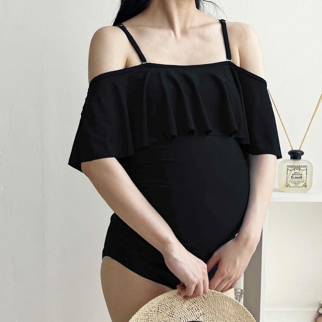 블룸마터니티 러플 임부복 임산부수영복 태교여행 임산부래쉬가드(블랙) - 메인 이미지